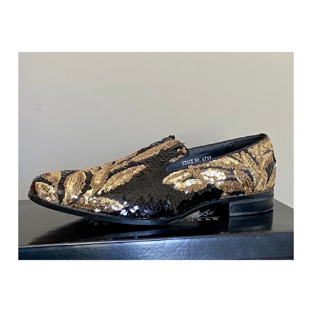 After Midnight 6733 Men’s Black Sequin Smoking Slip-on Dress Loafers - Picture 4 of 4
